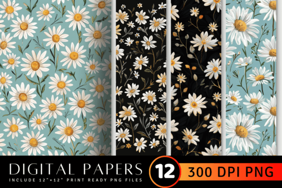 Daisy Embroidery Flowers Digital Paper Review