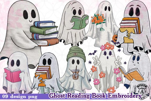 Ghost Reading Book Embroidery Clipart Review