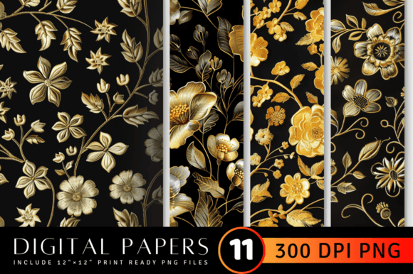Gold Flowers Embroidery Digital Paper Review