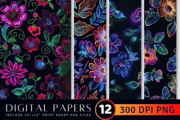 Neon Embroidery Flowers Digital Paper Review