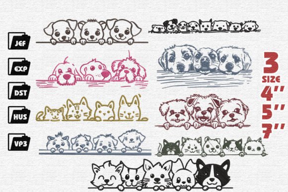 Set of 9 Cute Dogs Peeking Embroidery